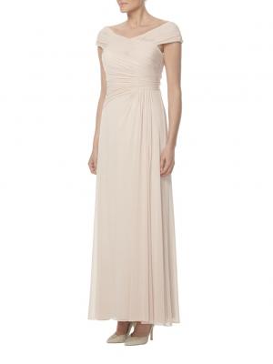 blush chiffon ruched bodice long cap sleeves bridesmaid dress
