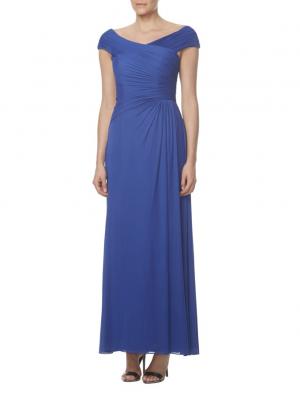 long simple royal blue chiffon bridesmaid dress cap sleeves