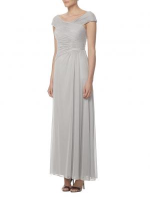 ruched bodice cap sleeves long chiffon bridesmaid dress in grey